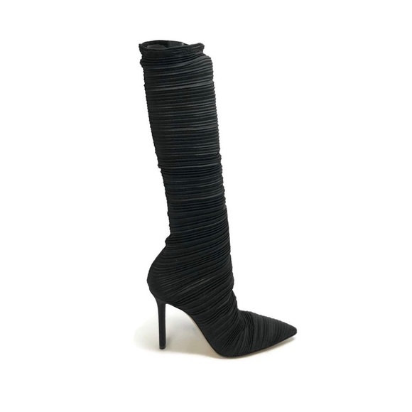 Black Satin Plisse Boots/Booties - Picture 2 of 8